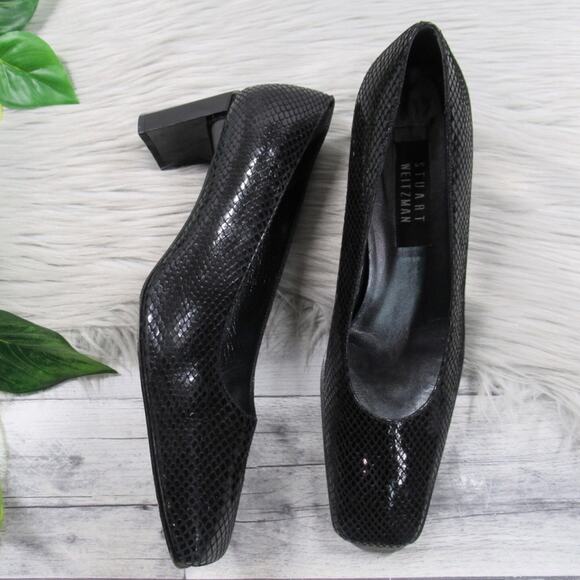 STUART WEITZMAN Vintage Black Snakeskin Embossed Pumps Women’s Size 8.5 - Picture 3 of 12